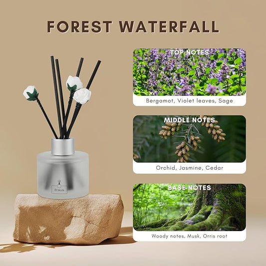 Brakula Reed Diffuser Set, Forest Waterfall Scented, Reed diffusers for Home, Home Fragrance Diffuser with 7 Reed Sticks for Room/Bathroom Decor 3.38 fl oz (Forest Waterfall)