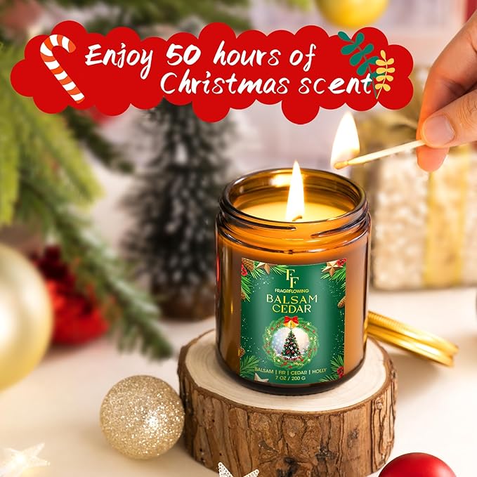 Christmas Candle, Holly Wreath Scented Candles for Home, Holiday Candles Natural Soy Candle, Aromatherapy Candle 7 oz Jar Candles Christmas Gifts for Women Men
