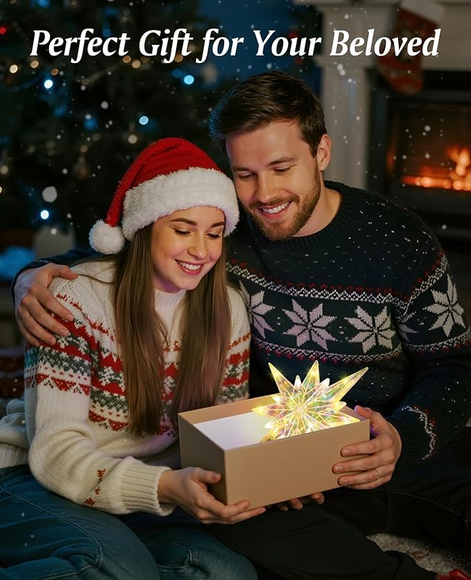 Luxspire Christmas Tree Topper, Lighted Star Tree Topper with USB Plug-in & Remote Control, 11" LED Acrylic Christmas Decorations Light, Xmas Trees Ornament for Home Party, Bethlehem Star-Warm Light