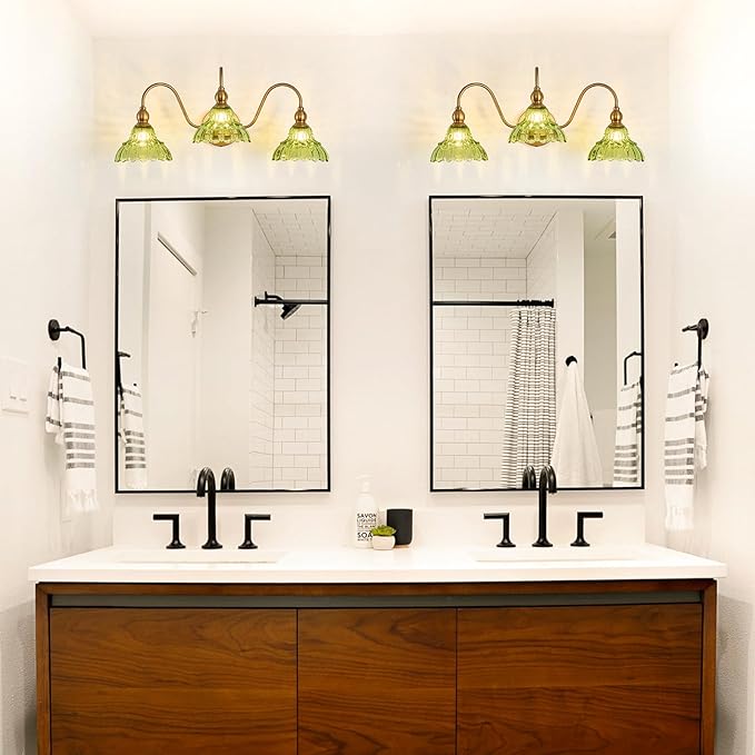 Vintage Bathroom Vanity Light 3-Light Bedroom Vanity Lighting Fixtures Green Wall Sconces for Living Room Hallway Dining Room Kitchen