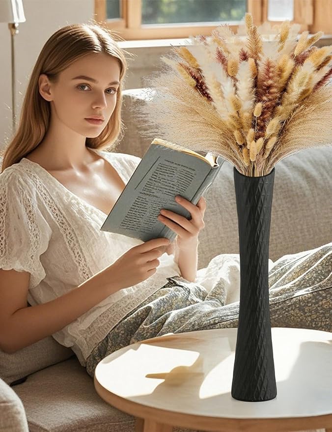 16 Inch Tall Ceramic Flower Vase,Minimalist Style Slender Floor Vase for Living Room, Home, Office Bedroom Table Centerpieces Shelf Kitchen Wedding Farmhouse Décor(White)
