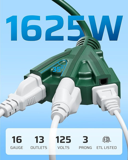 DEWENWILS 6FT Outdoor Extension Cord, Christmas Green Extension Cord 13A/1625W, Weatherproof 16/3 SJTW Power Cable with Multiple Outlet, Christmas Decor Landscaping String Lights, ETL Listed, 2 Pack