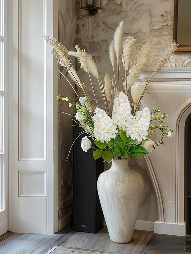 3PCS Fake Flowers Hydrangea Artificial Flowers 28" Long Stem White Faux Flowers for Vase, Real Touch Silk Flowers Décor for Floral Arrangement Home Farmhouse Office Hotel Decoration