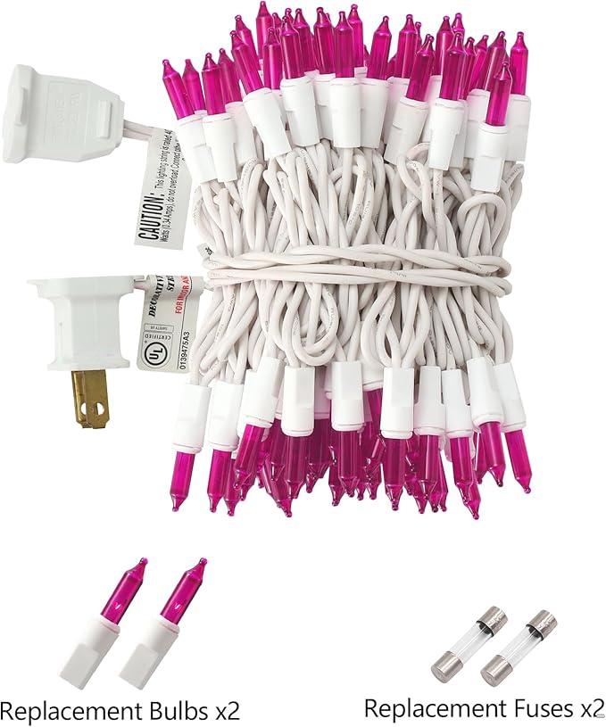 100 Count Pink Mini Christmas Lights String Plug in, 21ft Incandescent String Lights on White Cord, Pink Mini Xmas Lights for Christmas Tree Decorations Valentines Day Room Decor