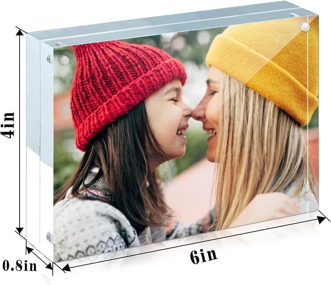 ILYXY 3 Pack Acrylic Frame 4x6, 20% Thicker, 20mm Thick Frameless Clear Picture Frame, Double Sided Magnetic Photo Frame, Free Standing Desktop Display Stand Acrylic Picture Frames