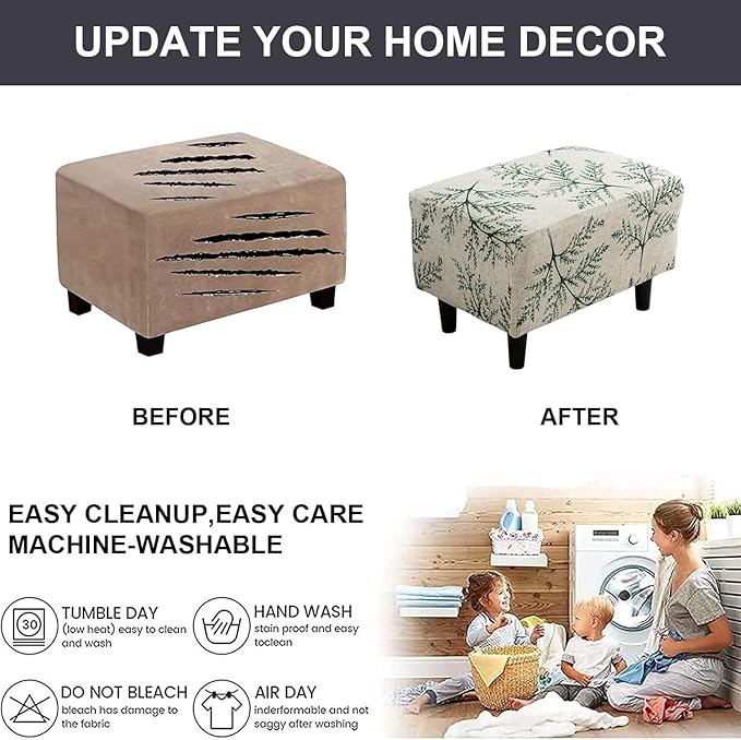 Eco-Ancheng Chair Cover Stretch Ottoman Cover Rectangular Storage Ottoman Slipcover Footrest Stool Covers Ottoman Slipcovers for Foot Stool with Nonslip Elastic Bottom,02