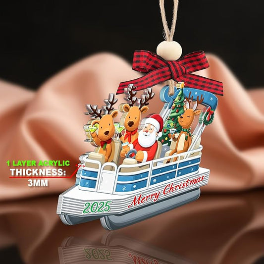 Pontoon Boat Christmas Ornament - Pontoon Ornament - Boating Ornaments for Christmas Tree - Funny Santa Gag Gifts for Boating Lovers, Men Pontoons Gift - Boat Decorations - Acrylic Xmas 2025