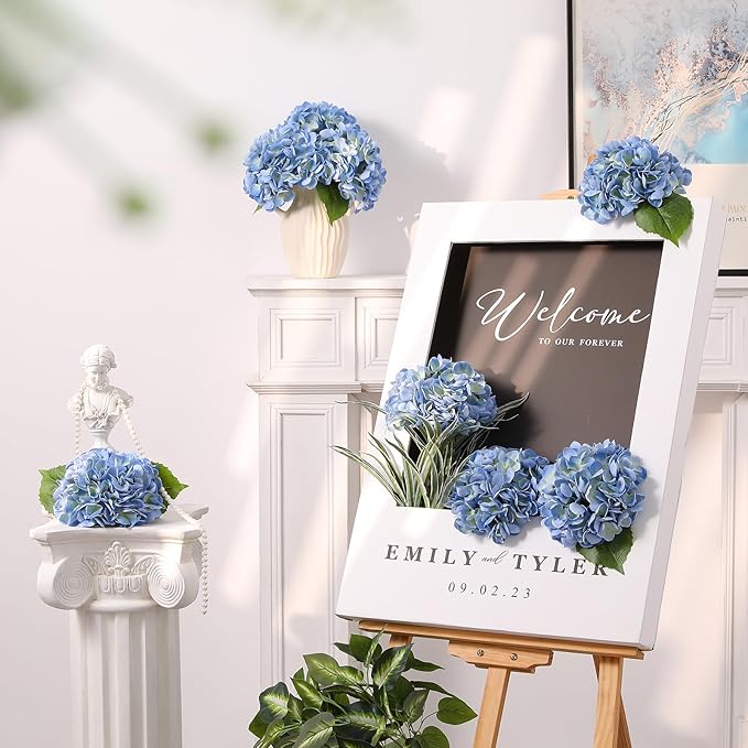 JUSTOYOU 3 Pcs Real Touch Hydrangea Artificial Flowers 22.8" Lifelike Latex Blue Hydrangeas Fake Hydrangeas for Home Decor Party Wedding Bouquets Table Centerpieces Floral Arrangements Indoor Decor