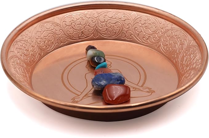 Copper Offering Prayer Ritual Bowl Plate - Great for use Meditation,Smudging, Incense,Candle Dish, Ash Catcher,Jewelry Dish (Chakra)
