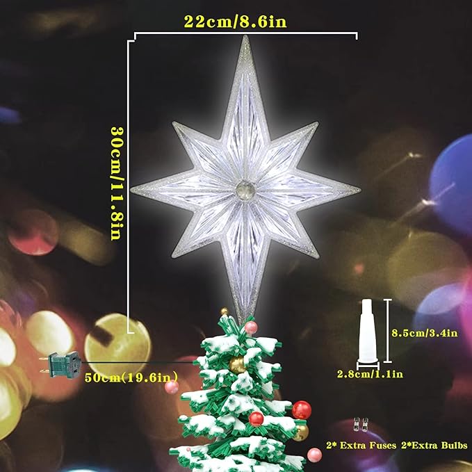 LAMPHOME 11" 16LED Tree Topper, Bethlehem Star White Christmas Star Lights Plastic Lighted Star Tree Topper Decoration
