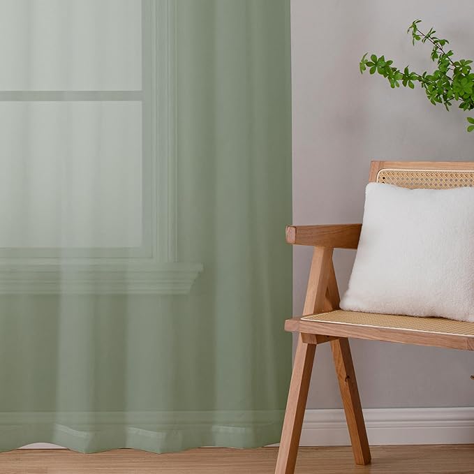 Lecloud Sage Green Sheer Curtains 84 Inches Long 2 Panels Set, Solid Voile Light Filtering Airy Window Treatments for Living Room, Elegant Bedroom Sheer Curtain Drapes, Sage Green, 40" W x 84" L