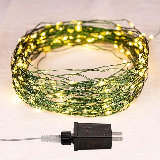 2 Pack Green Wire Fairy Lights Plug in 100Ft 300 LED Warm White Twinkle Lights LED String Lights with Remote for Christmas Tree Bedroom Living Room Wall Patio Party Decoration