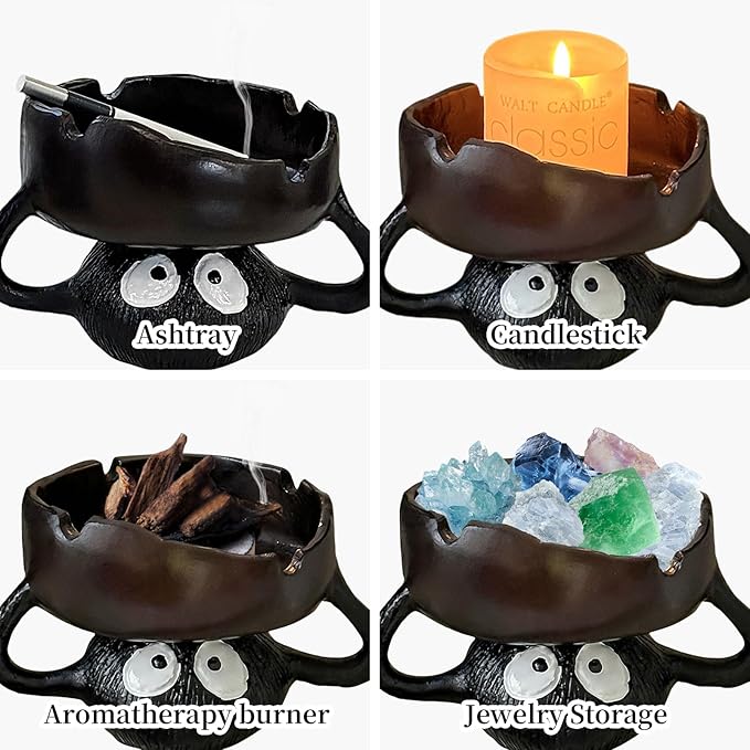 Funny Ashtrays, Resin Cartoon Soot Sprite Holders for Tealight Candle/Crystal/Jewelry/Keys for Home Decor, Unique Gag Gifts for White Elephant/Housewarming//Father's Day/Halloween/Christmas, Black