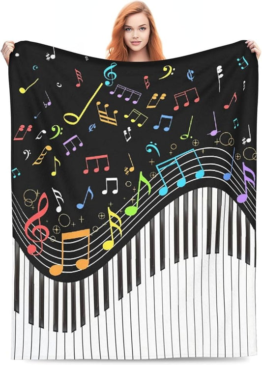 Music Note Blanket Piano Decor Throw Blanket Super Soft Flannel Lightweight Fluffy Plush Cozy Fuzzy Fleece Blanket Gifts for Music Lovers Woman Girls Men Kids Boys Adults Man for Bedding Sofa 40"X50"