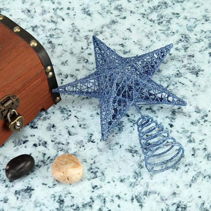 BinaryABC Christmas Tree Topper Star,Glittering Christmas Tree Decoration Ornaments,20cm (Dusty Blue)