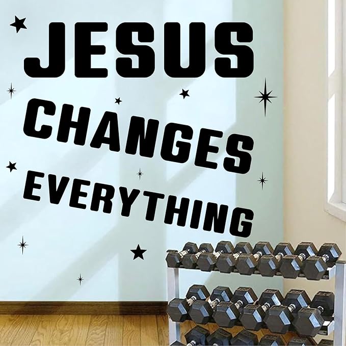 Inspirational Wall Stickers Gym Wall Decal Bible Verses Walls Decoration Teamwork Vinyl Sticker for Office Jesus Changes Everything Religious Decals Christian Walls Art Murals for Living Room Bedroom