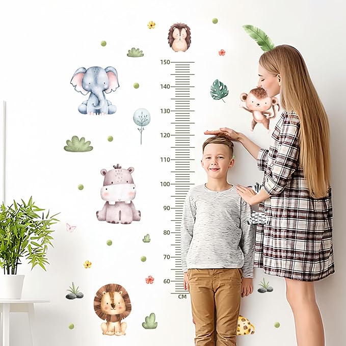 Woodland Kids Growth Chart, Jungle Animals Wall Decals Stickers, Height Chart Measuring Decor for Bedroom Room Nursery Home, Large Removable Stickers Wall Decals Decorations