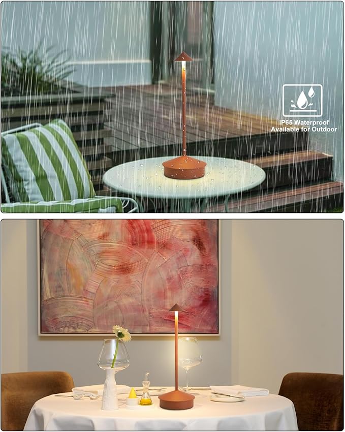 LED Cordless Table Lamps Set of 2, Portable Rechargeable 6000mAh Outdoor Camping Table Lamp,3 Color Stepless Dimming Battery Powered Lamp, Table Light for Dinner/Patio/Restaurant/Bedroom (Brown)