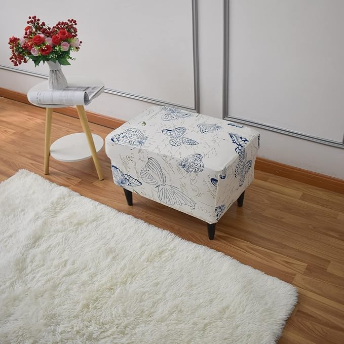 Eco-Ancheng Chair Cover Stretch Ottoman Cover Rectangular Storage Ottoman Slipcover Footrest Stool Covers Ottoman Slipcovers for Foot Stool with Nonslip Elastic Bottom
