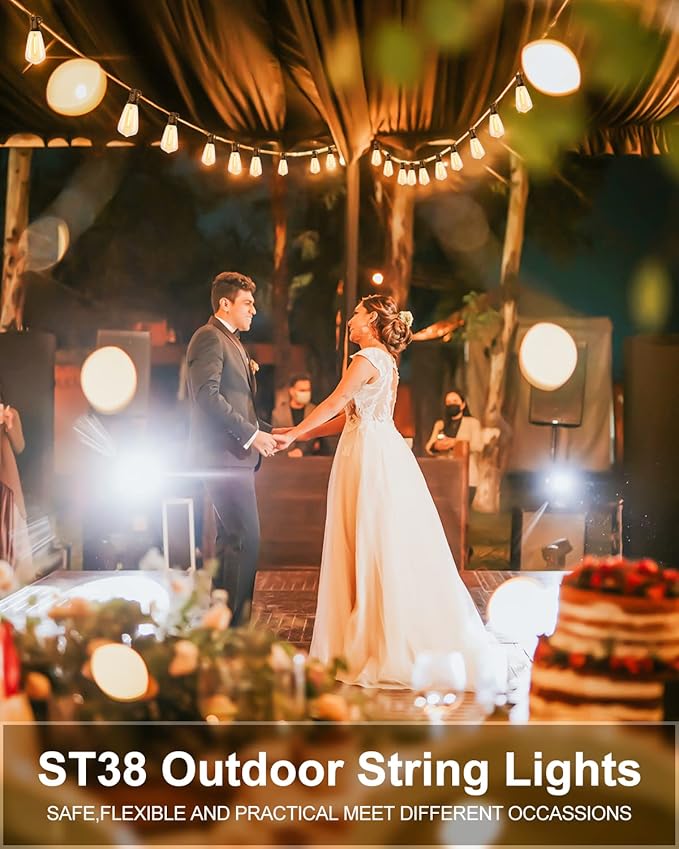 Lightdot 500FT Outdoor String Lights, LED Bistro String Lights with Shatterproof ST38 Bulbs, 2200K Dimmable, Waterproof Hanging Lights for Porch, Party, Garden, Backyard, Balcony - ETL Listed