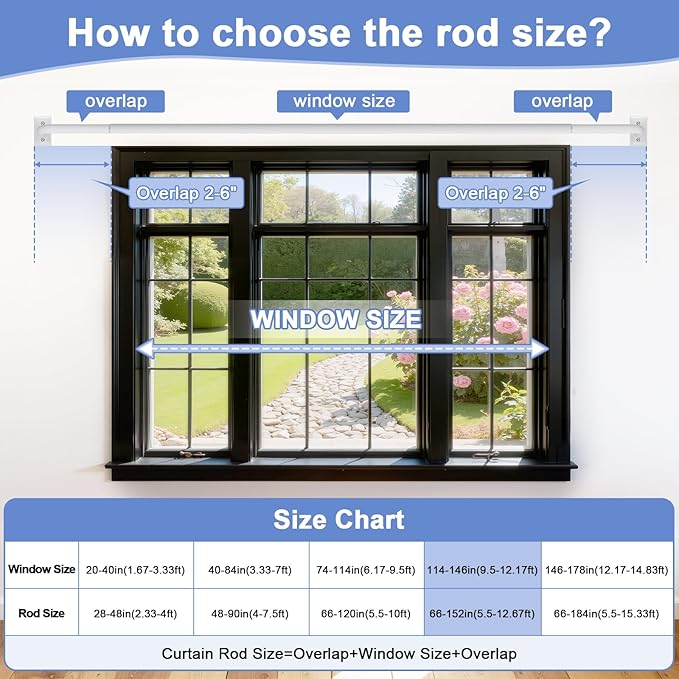 White Blackout Curtain Rod, Adjustable Extra Long Rod for Windows 66 to 152 Inches(5.5-12.7Ft), Wrap Around Heavy Duty Drapery Rods, French Return Room Darkening Curtain Rods,White
