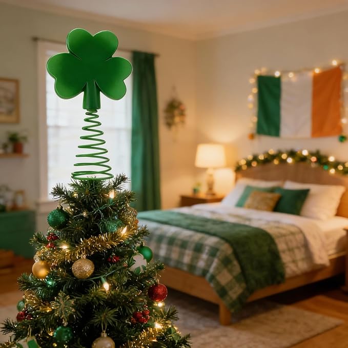 3pcs Valentines Easter St Patrick's Day Easter Mini Tree Topper Glitter Hearts Tree Topper Resin Shamrock Bunny Decorations for Holidays Festival Party Ornament Home Decoration