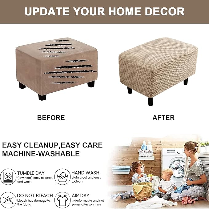 Eco-Ancheng Ottoman Cover Stretch Rectangle Footrest Stool Slipcover Ottoman Bench Covers Jacquard Footstool Protector Covers Storage Ottoman Slipcovers for Foot Stool with Nonslip Elastic Bottom,03