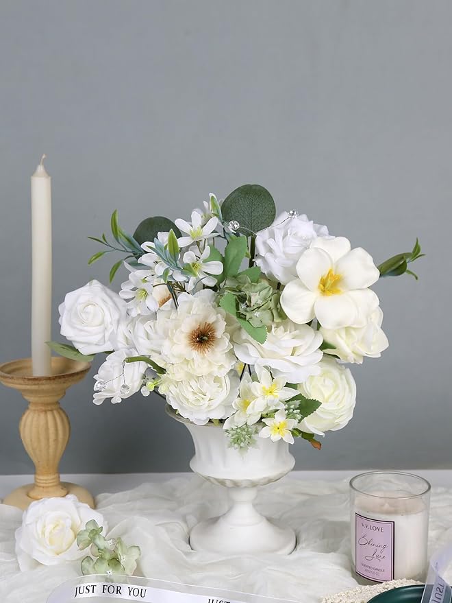 White Artificial Flowers Box Set Wedding Silk Fake Flowers for DIY Bouquets Table Centerpieces Garland Wreaths Baby Shower Party