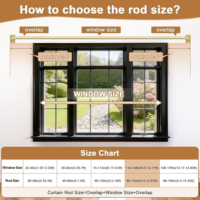 Blackout Curtain Rod, Adjustable Extra Long Curtain Rod for Windows 66 to 152 Inches(5.5-12.7Ft), Wrap Around Heavy Duty Rods, Room Darkening French Return Rod, Gold