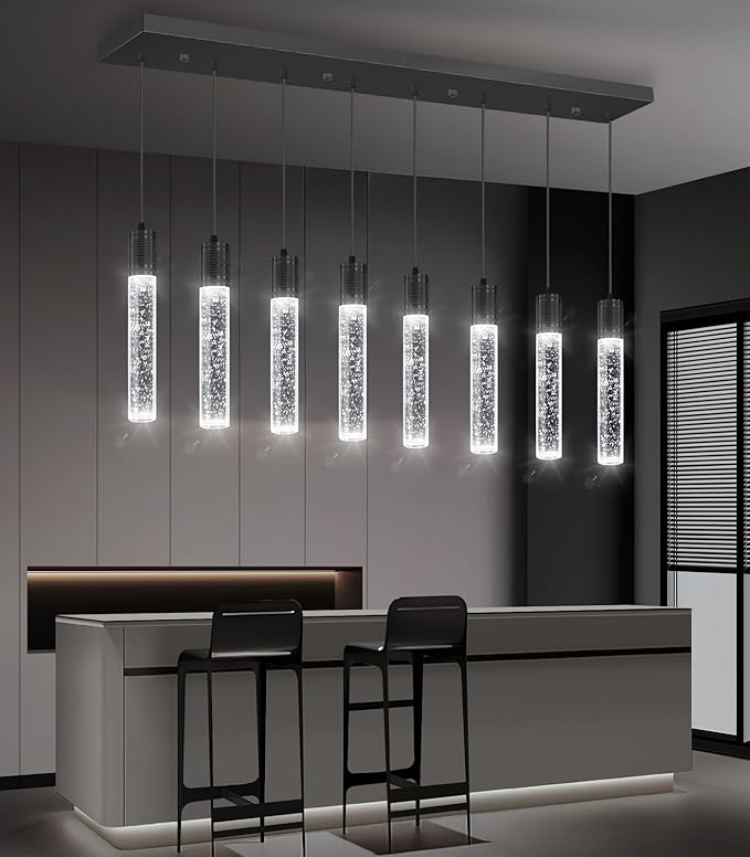 8-Lights Modern Crystal Chandeliers for Kitchen Island Pendants Lighting Fixture for Dining Room LED Ceiling Light for Hallway Foyer 6000K Black