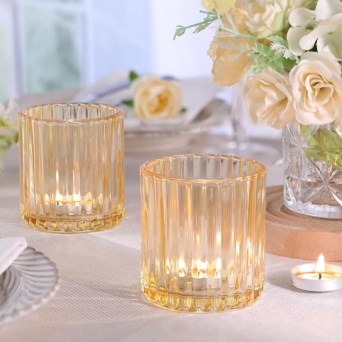 Gold Large Votive Candle Holder Set of 8, Tea Lights Candle Holders for Wedding Table Centerpieces, Boho Decor, Home Dinner Birthday Party Decor, Bridal Shower and Holiday Decorations
