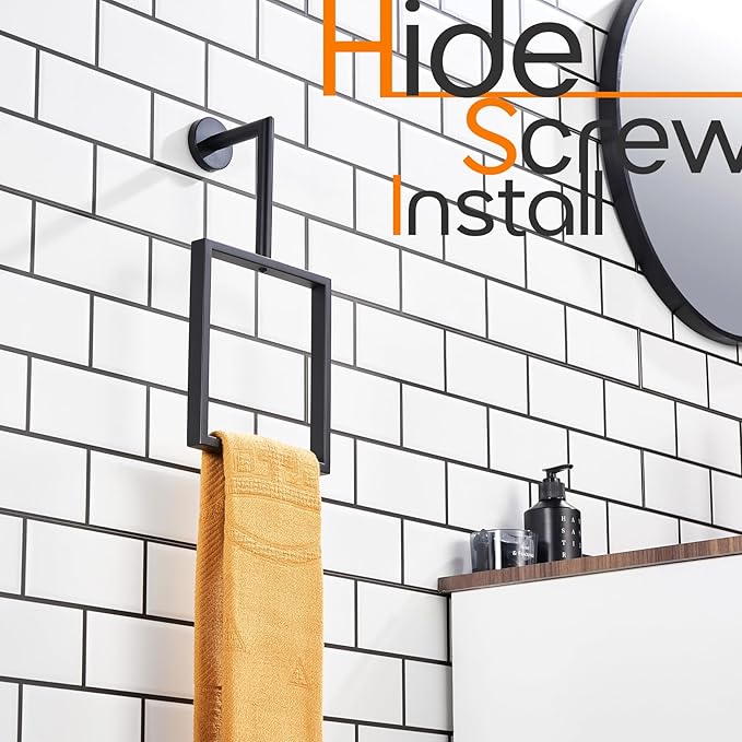 Towel Rack Black Hand Towel Ring Holder for Bathroom Wall Mount Stainless Steel Towels Hanger for Bathroom and Kitchen Decor, AN3005MB