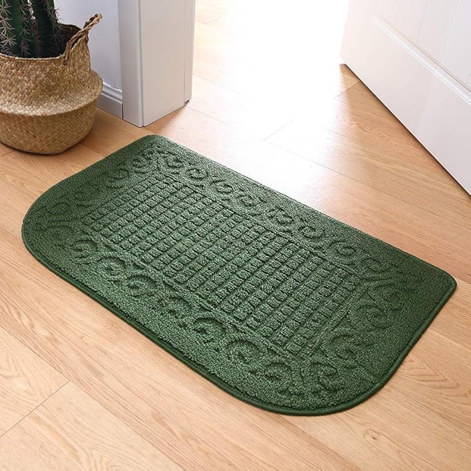 COSY HOMEER 32X20 Inch Anti Fatigue Kitchen Rug Mats are Made of 100% Polypropylene Half Round Rug Cushion Specialized in Anti Slippery and Machine Washable (32x20in Green 1pc) …