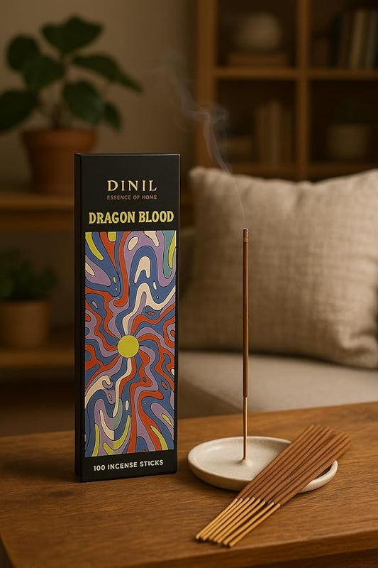 Dinil Dragons Blood Incense Sticks – 100 Sticks | Hand-Rolled, Charcoal-Free | Clean Burn, Low Smoke | Aromatic Incense for Meditation, Yoga & Home Fragrance