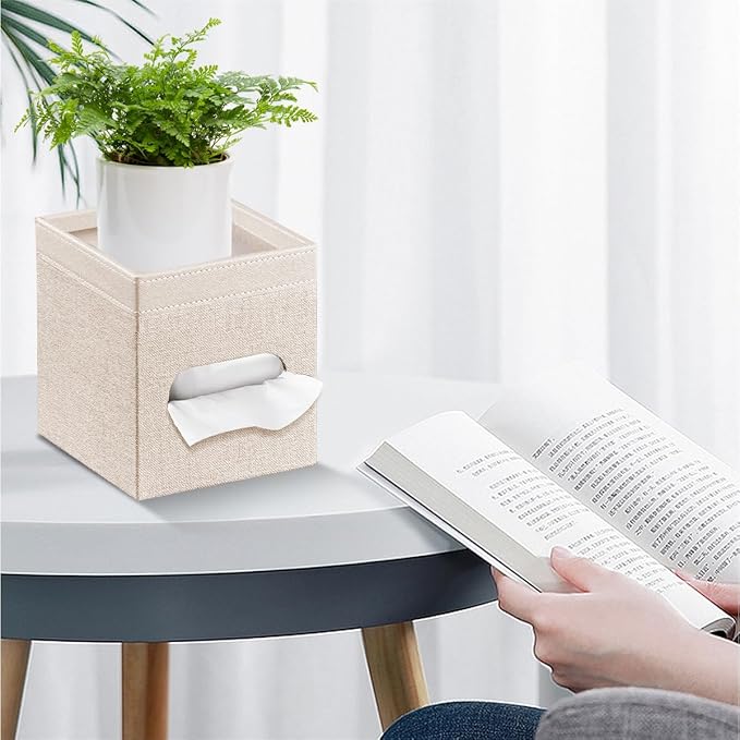 PU Leather Square Tissue Box Cover with Storage Tray,Modern Decorative Tissue Holder for Bathroom Vanity Night Stands, Office Desk,Stylish Tissue Holder for Home & Office Décor