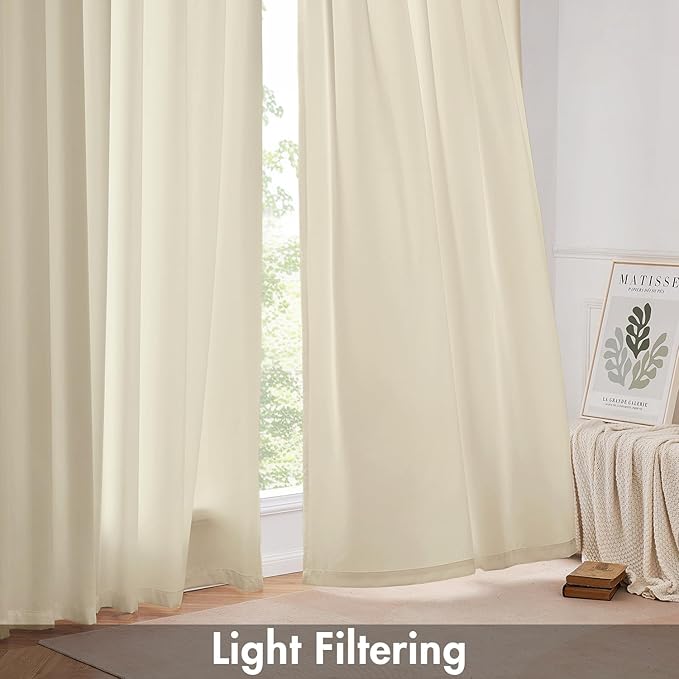 EMEMA Non-See-Through Sheer Curtains, Privacy Light Filtering 108 Inch Semi Sheer Curtains for Bedroom Living Room, Window Drapes That Let Light in, 52x108 Inch, 2 Panel, Cream