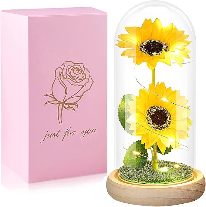 QUNPON Womens Gifts for Christmas Flowers Gifts for Mom Women,Birthday Gifts for Women, for Grandma Sister,Sunflowers Galaxy Glass Flower Gifts for Valentines Day-LZ-Sunflower