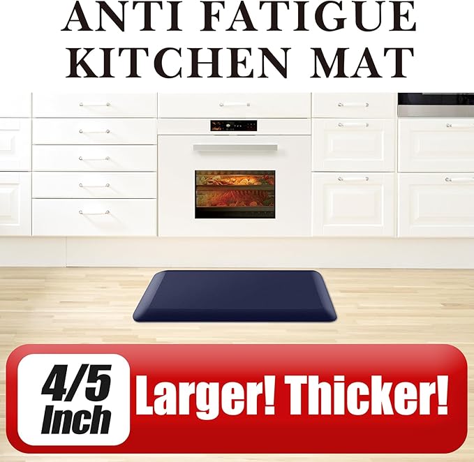 4/5 Inch Thick Kitchen Mat - Cushioned Anti Fatigue Mats for Kitchen Floor - Easy to Clean, Waterproof, Non-Slip Kitchen Rug for Sink, Office, Kitchen (22''x72'' Blue)