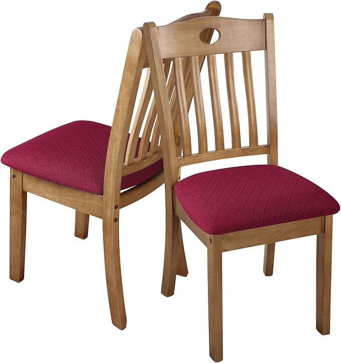 Fuloon Stretch Chair Seat Covers 6 PCS, Removable Washable Dining Chair Covers Anti-Dust Dining Room Seat Cushion Slipcovers (6, Burgundy)