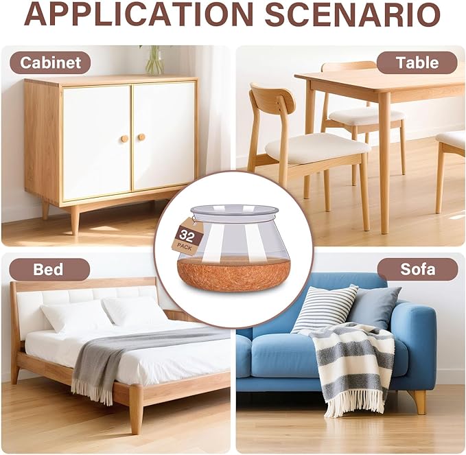Chair Leg Floor Protectors Round Chair Leg Protectors for Hardwood Floors Silicone Caps Felt Furniture Pads Covers Anti-Scratch Reduce Noise 32 Pack Clear Round X-Large Fit 1-5/8" to 2" (40-50mm)