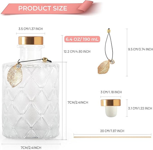 Glass Reed Diffusers Bottles for Home, Diffuser Bottles with 40PCS Reed Diffuser Sticks, Vintage Embossed Apothecary Style Flower Bud Vases with Cork Lids, Set of 6