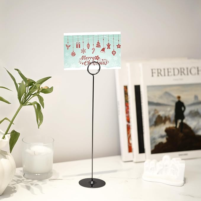 ERYTLLY 16PK Place Card Holders 12 Inch Table Number Holders Table Card Holders Steel Card Holders for Birthdays,Weddings,Photos, Food Signs, Memo Notes, Restaurants (Black)