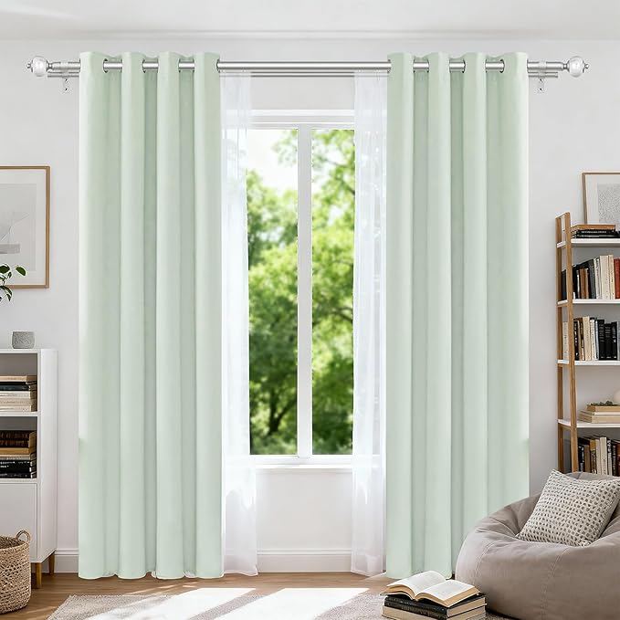 KAMANINA 1 Inch Silver Double Curtain Rods for Windows 66 to 120 Inches (5.5-10 Feet), Adjustable Heavy Duty Drapery Rod, Telescoping Dual Curtain Rod with Marble Ends