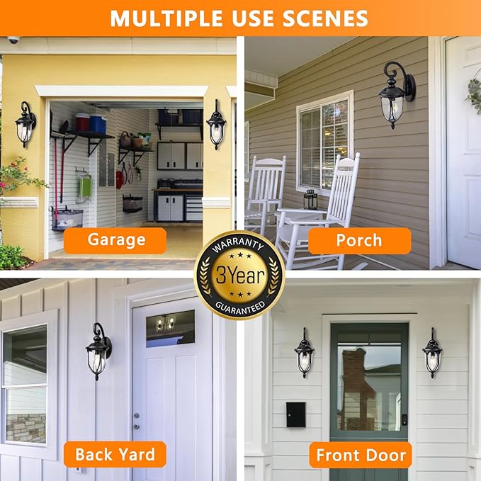 JYZ Dusk to Dawn Outdoor Wall Lantern, 16 Inch Exterior Wall Sconce Light with Clear Glass, Weatherproof Wall Mount Fixture for Front Porch, Doorway, Garage, Patio, Backyard JYOWL04