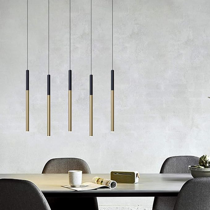 ALTAIR 5 Mini Pendant Lighting Black-Brass - LED Hanging Light Fixture for Kitchen Island, Bar, Foyer - Cluster Pendants - Dimmable, Adjustable Wire, Lamp Bulb Included