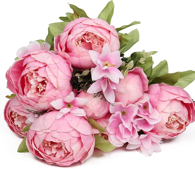 Flojery Silk Peony Bouquet Vintage Artificial Peonies Flower for Home Wedding Party Decor (1pcs, New Spring Rose Pink)