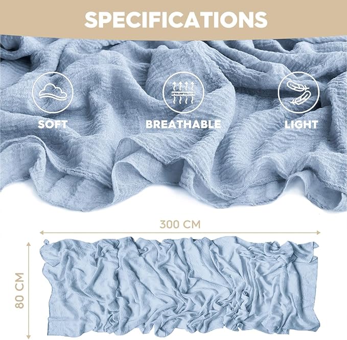 Artoid Mode Boho Sky Blue Gauze 6 Pieces Wedding Table Runner, 120 Inch Seasonal Fabric Kitchen Dining Holiday Table Decor for Home Party Indoor