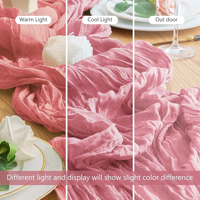 Wokceer Cheesecloth Table Runner 6Pack 10FT Dusty Rose Boho Gauze Cheese Cloth Table Runner for Party Long Rustic Sheer Table Runners for Baby Bridal Shower Wedding Easter Table Decor