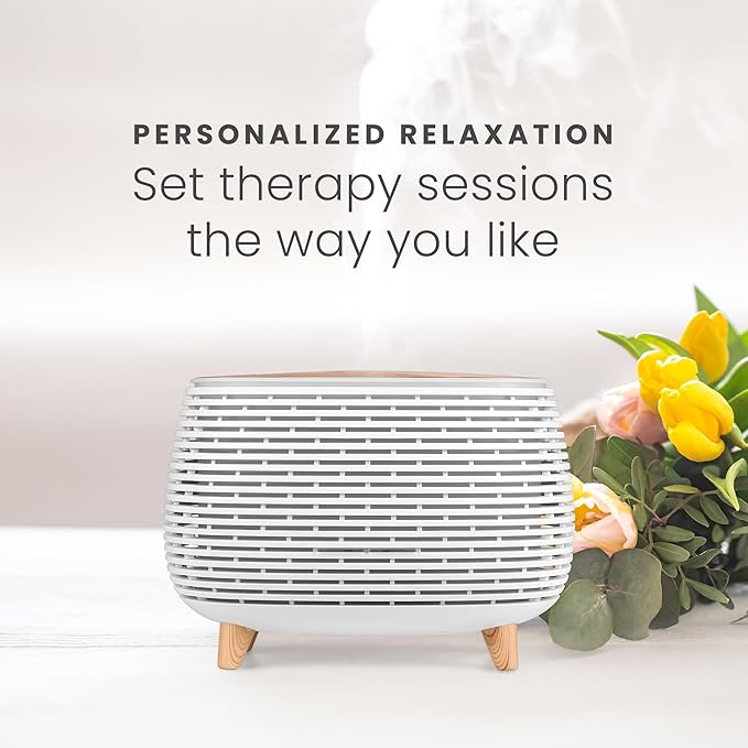 HOM Smart Aromatherapy Diffuser Set with 6 Essential Oils (10ml Each) - 400 ml Ultrasonic Essential Oil Diffuser with 7 Interchangeable LED Colors - Set Schedule and Customize Mood via Phone App