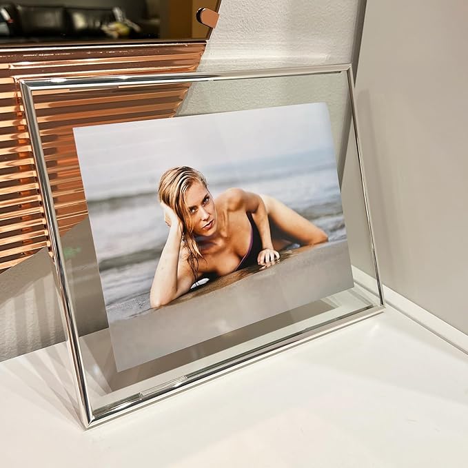 Wall Floating Frame, 8"×10", Silver, Wall Mounting or Wall Leaning, For Photo 6×8, 5×7, 4×6, Classy For Festival, Anniversary, Wedding, Home or Office Décor